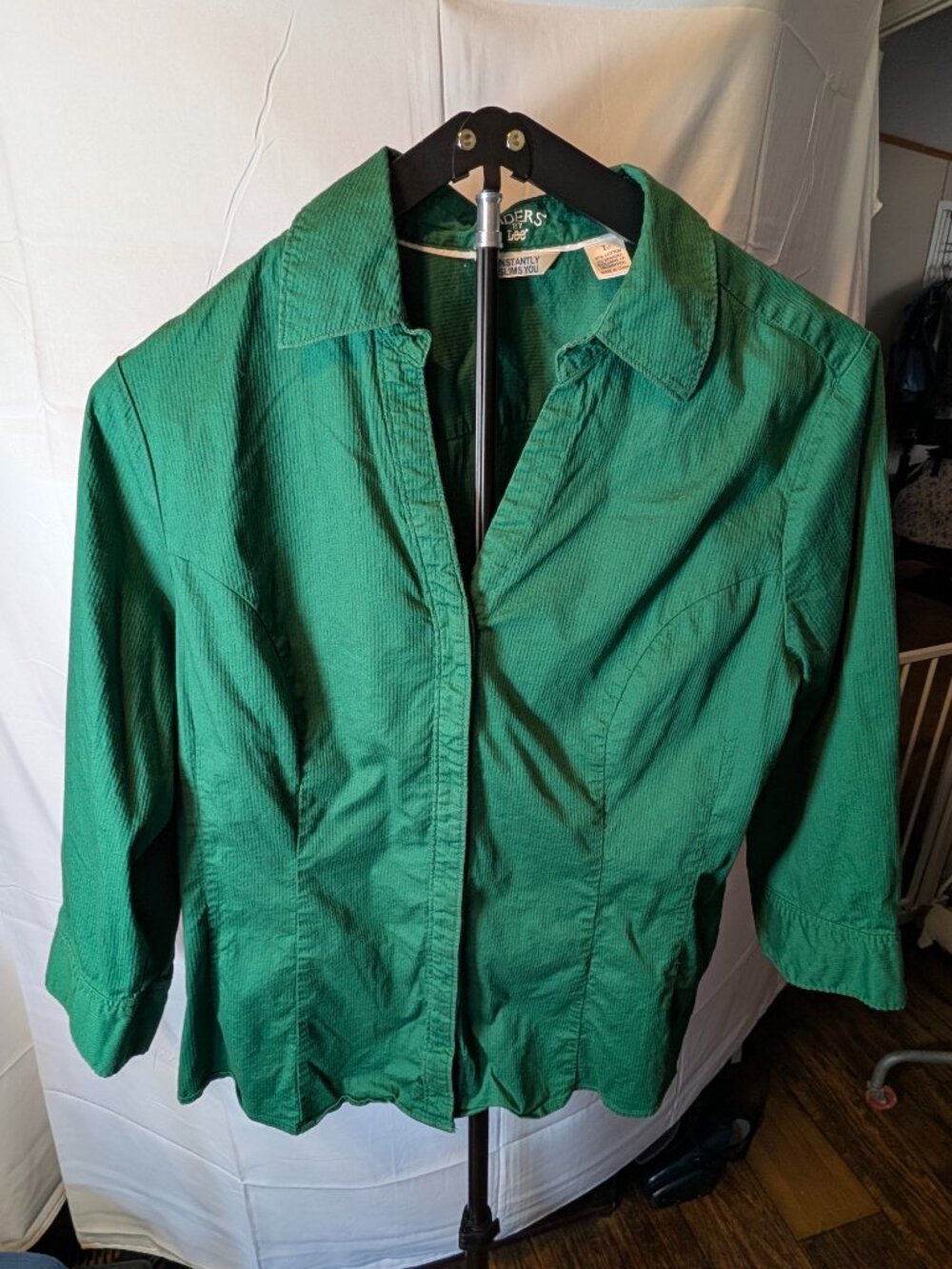 Riders by Lee Shirt Sz Large Women's Hunter Green Slimming Button Up